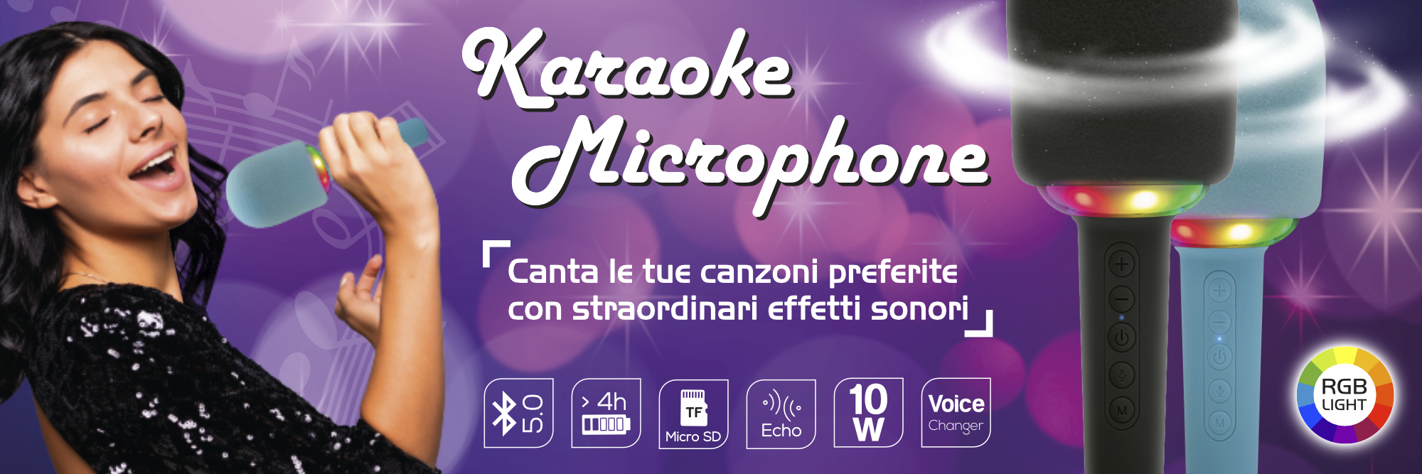 Doppio sistema microfono Wireless portatile Bluetooth 5.0 Echo 2 canali TV  Karaoke Mic per Party Home